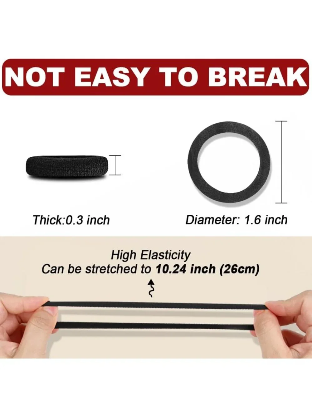 150PCS No Damage Black Hair Ties, Soft Cotton Ponytail Holders for Women